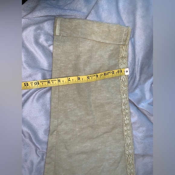Coldwater Creek Tan khaki linen Pants with Lace Detail trim size cropped lounge - Picture 8 of 8